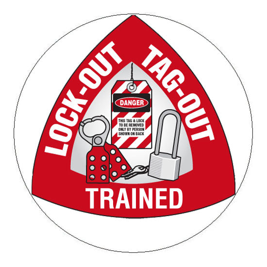 Lock-Out Tag-Out Trained Hard Hat Sticker 3 - 2 inch Circle